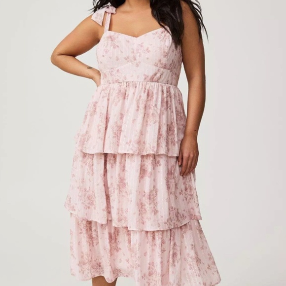 Torrid Pink Floral Tiered Dress - Picture 1 of 5